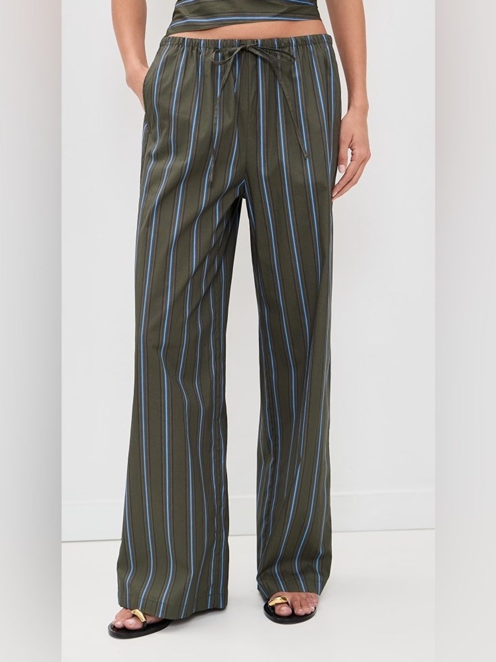 Staud Mateo Pant NWT Olive Stripe Cotton Drawstring Pants